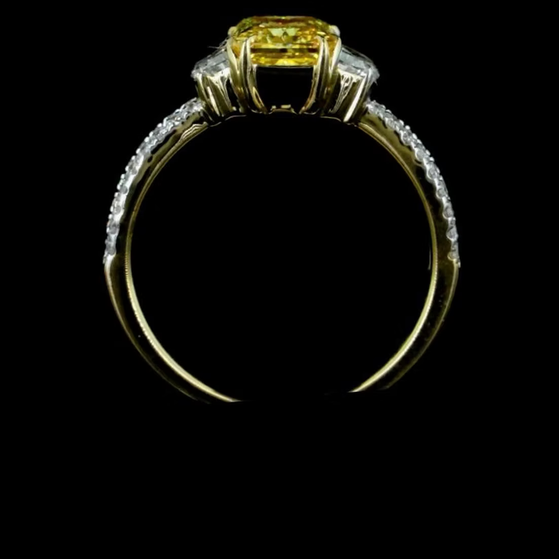 1.38 ct. Yellow Lab Diamond Side Stone Ring