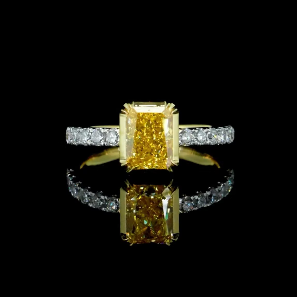 1.48 ct. Yellow Lab Diamond Solitaire(Pavé) Ring