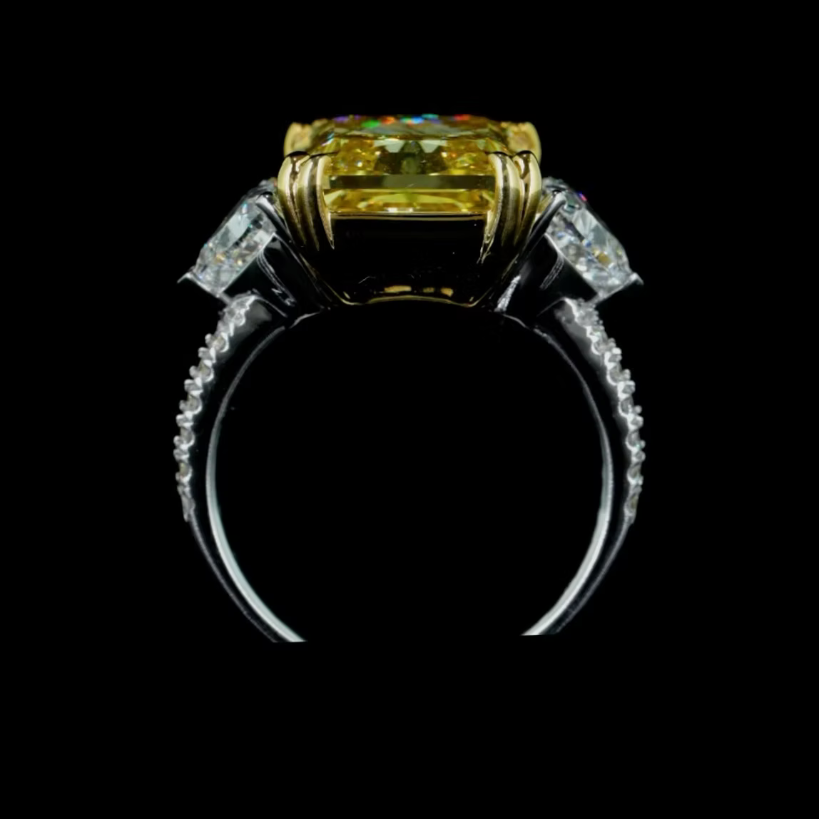 10.44 ct. Yellow Lab Diamond Side Stone Ring