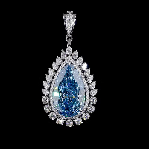 10.85 ct. Blue Lab Diamond Halo Pendant