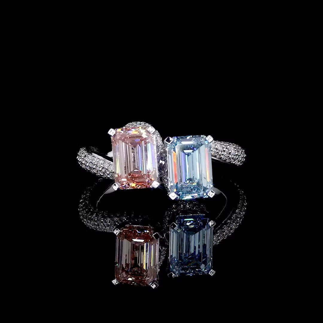 3.92 ct. Blue/Pink Lab Diamond 2-Piece Ring