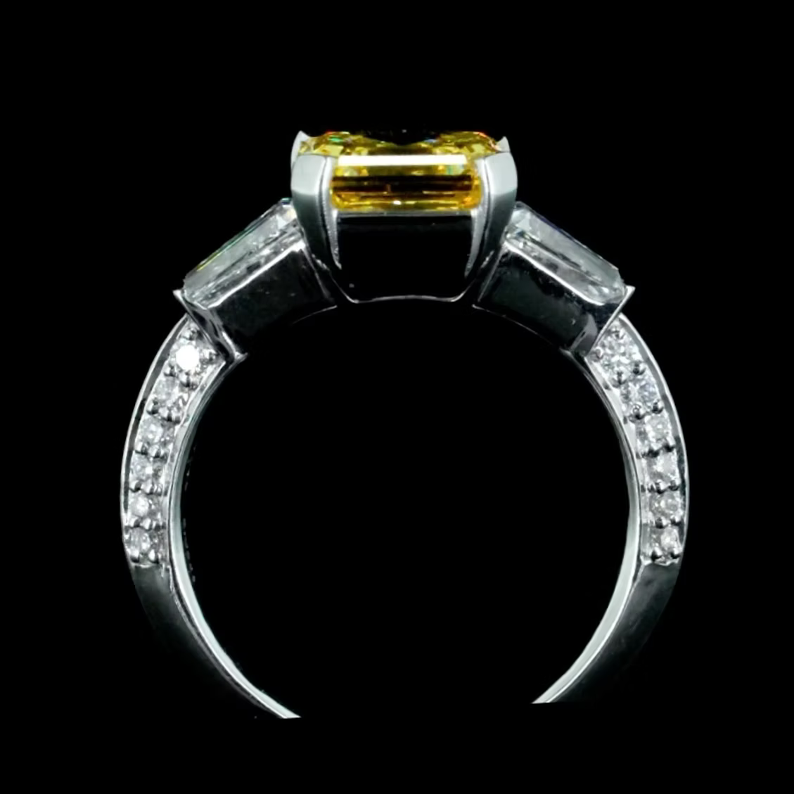 3.05 ct. Yellow Lab Diamond Side Stone Ring