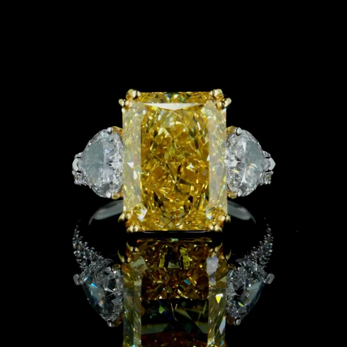 10.44 ct. Yellow Lab Diamond Side Stone Ring