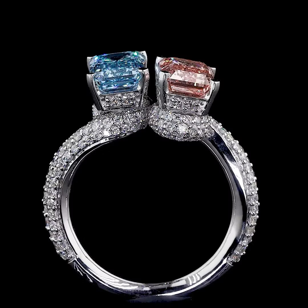 3.92 ct. Blue/Pink Lab Diamond 2-Piece Ring
