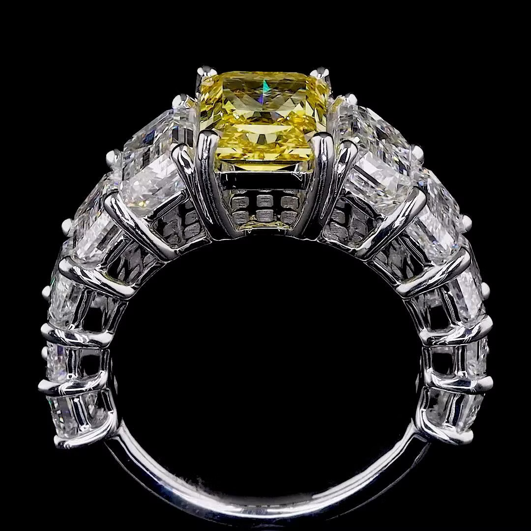 2.72 ct. Yellow Lab Diamond Side Stone Ring