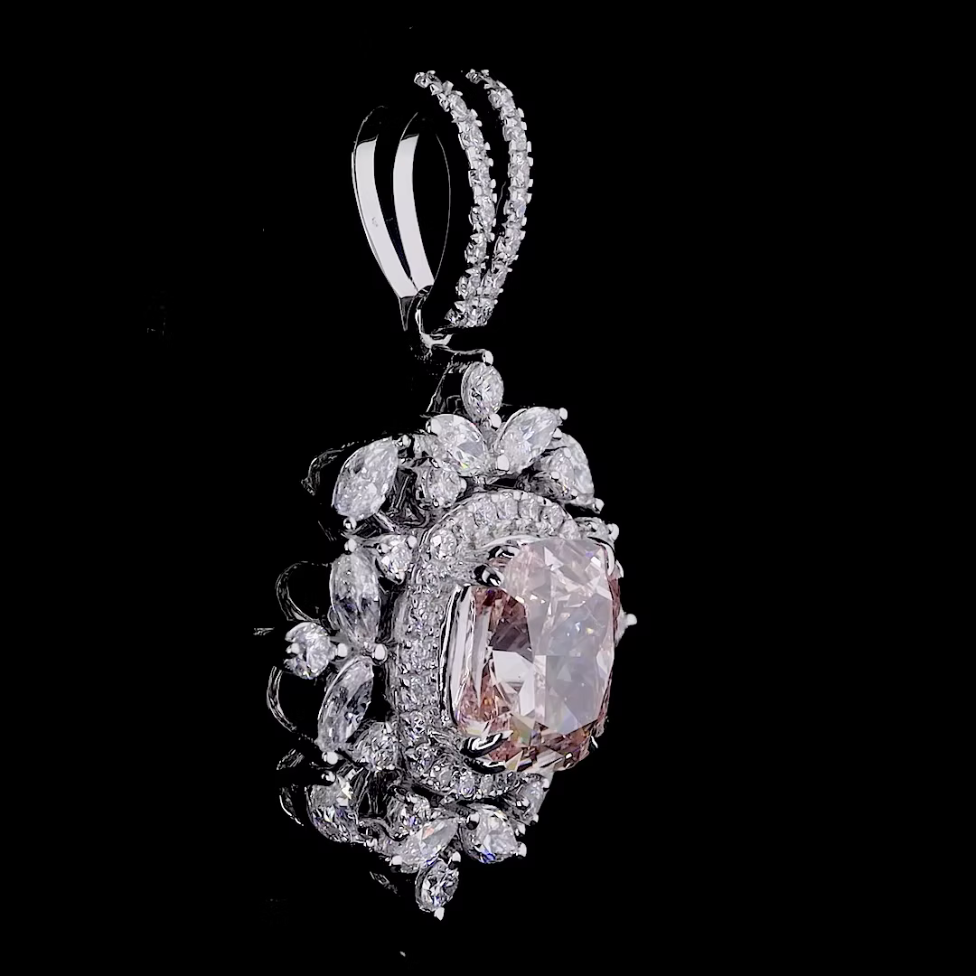 Pink Lab Diamond Halo Earrings and Pendant