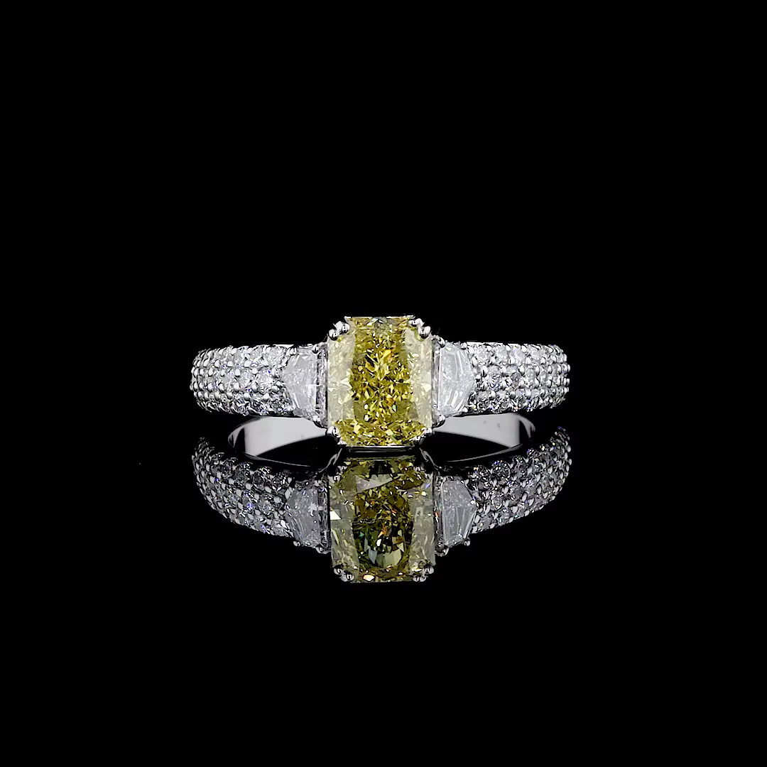 1.37 ct. Yellow Lab Diamond Side Stone(Pavé) Ring