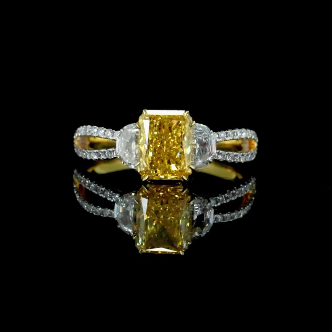1.38 ct. Yellow Lab Diamond Side Stone Ring