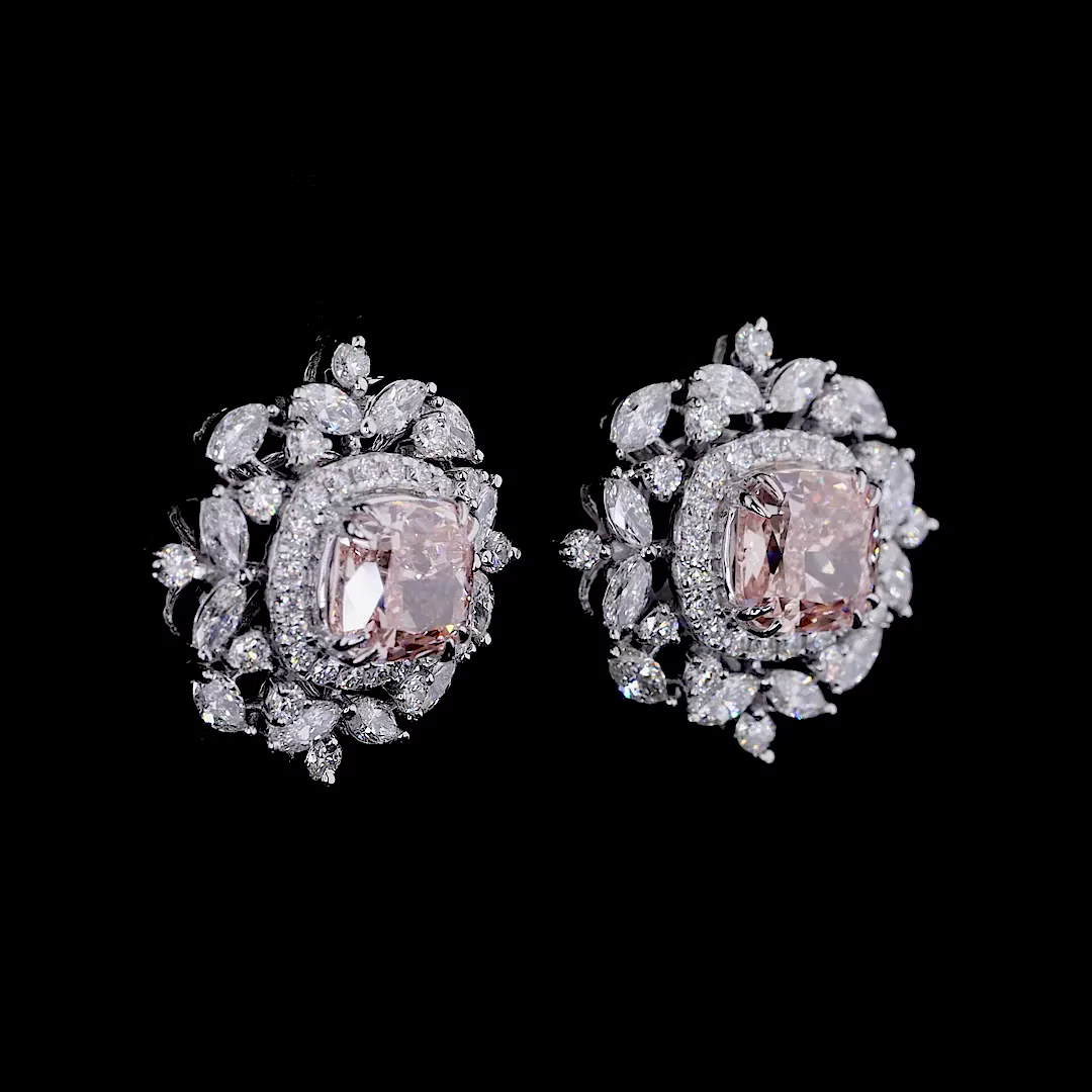 Pink Lab Diamond Halo Earrings and Pendant