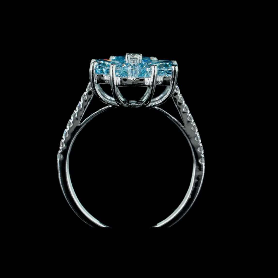 3.38 ct. Blue Lab Diamond 4-Piece Floral Ring