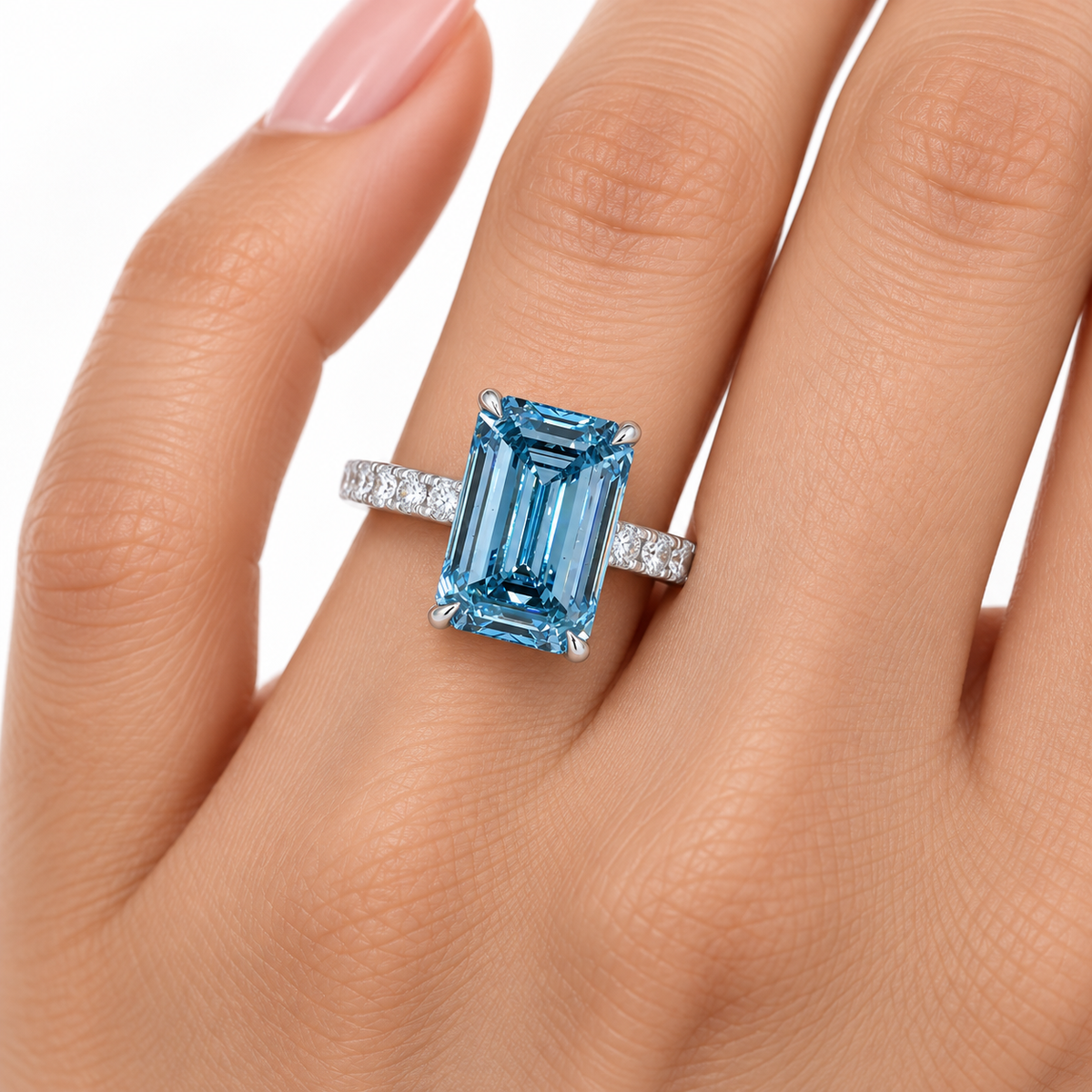 5.08 ct. Blue Emerald-Cut Lab Diamond Solitaire Ring