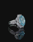 6.52 ct. Blue Oval Lab Diamond Halo Ring