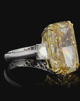 10.13 ct. Yellow Cushion Lab Diamond Three-Stone Ring
