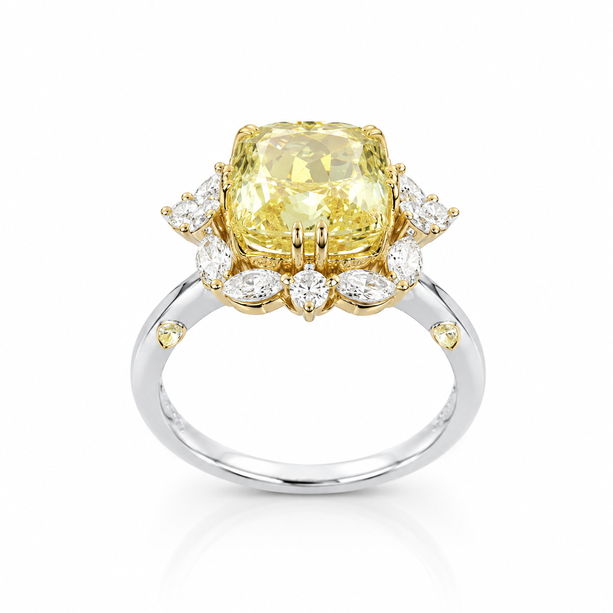 6.05 ct. Yellow Square Cushion Lab Diamond Ring
