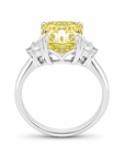 5.52 ct. Yellow Cushion Lab Diamond Three-Stone Ring