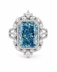 10.12 ct. Blue Radiant Lab Diamond Halo Ring