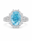 6.52 ct. Blue Oval Lab Diamond Halo Ring