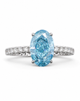 3.06 ct. Blue Oval Lab Diamond Halo Ring