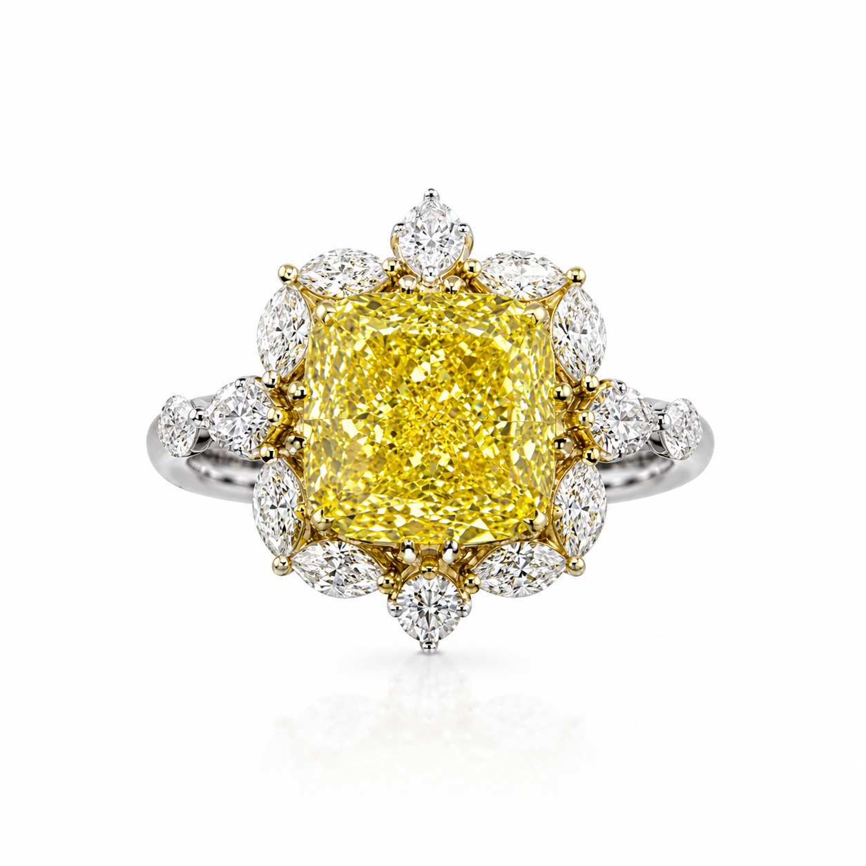 6.05 ct. Yellow Square Cushion Lab Diamond Ring