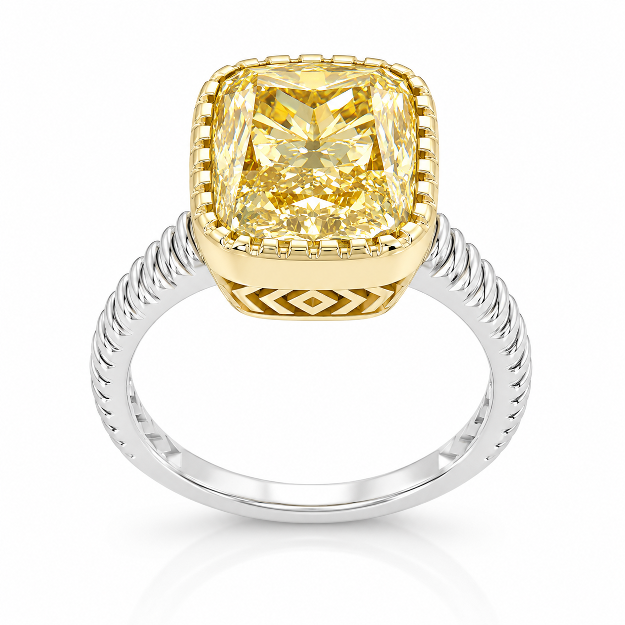 6.55 ct. Yellow Cushion Lab Diamond Solitaire Ring