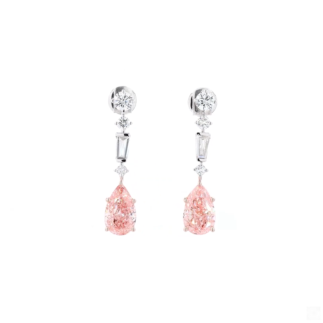 3.93 ct. Pink Pear Lab Diamond Drop Earrings