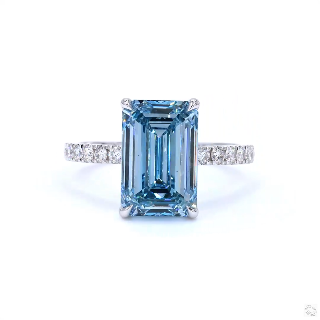 5.08 ct. Blue Emerald-Cut Lab Diamond Solitaire Ring