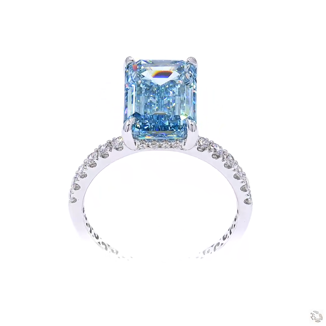 5.08 ct. Blue Emerald-Cut Lab Diamond Solitaire Ring